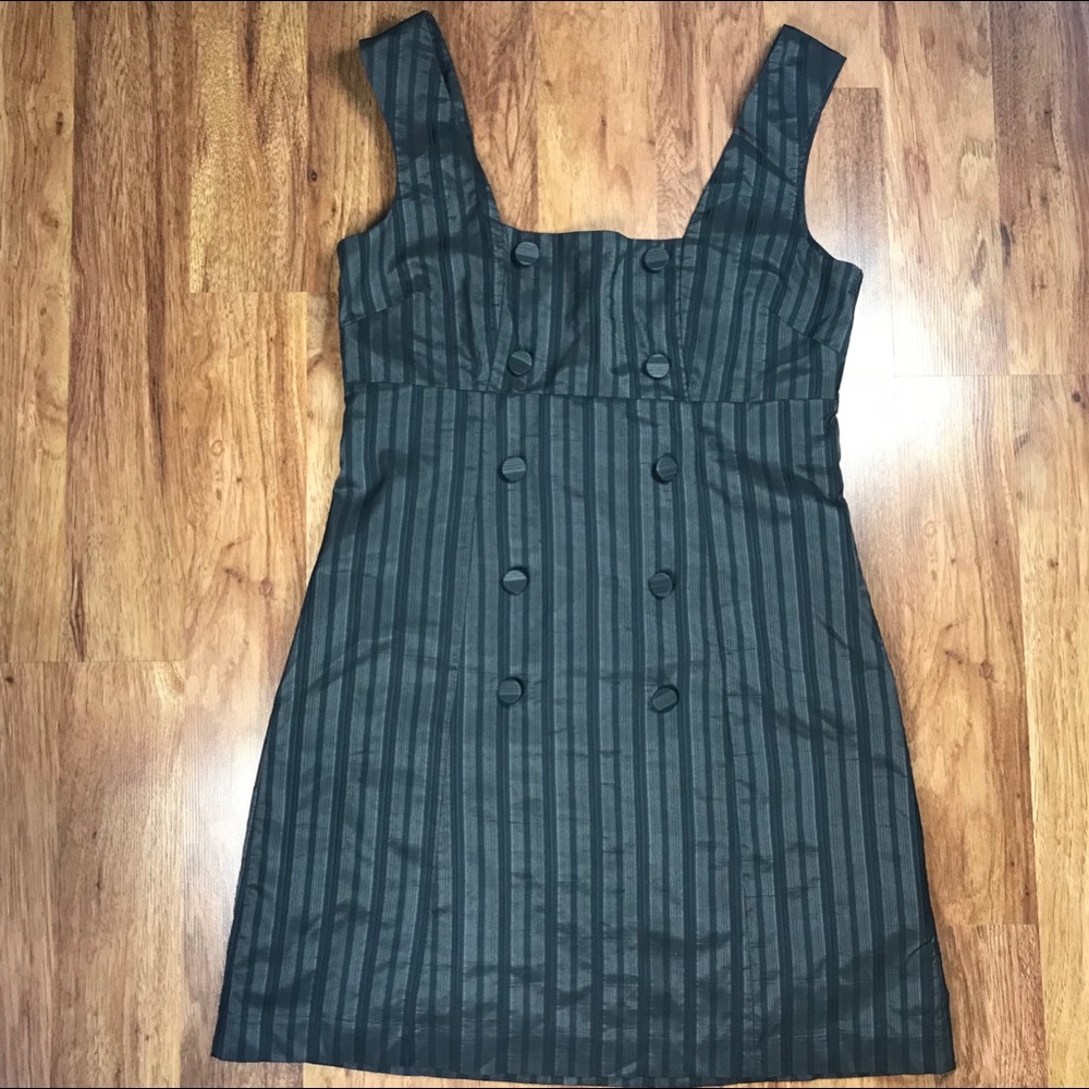 BEN SHERMAN Striped Short Sleeveless Button Dress